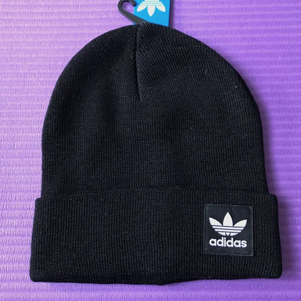 NEW Men's Adidas Trefoil Logo Black Beanie Cuffed
